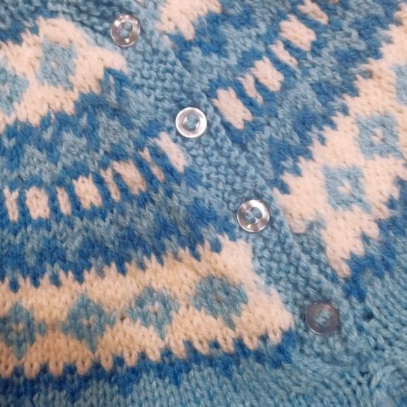 Handknit Blue And White Fair Isle Sweater - Picture 4 of 4